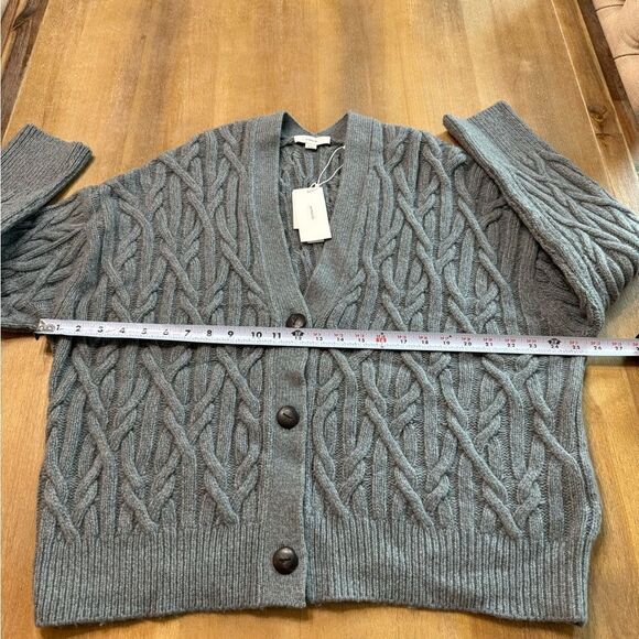 Vince Chunky Cable Knit Wool Cashmere Cardigan XL V-Neck Button Front Gray - Picture 5 of 14